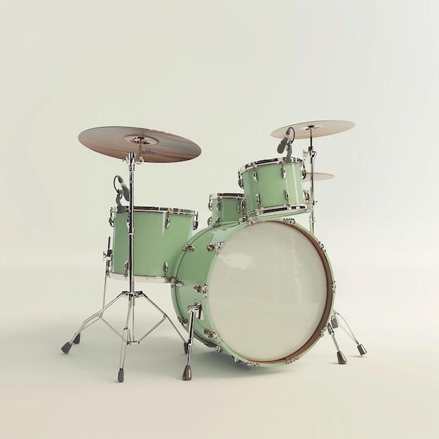 a drum set with a green drum set on it