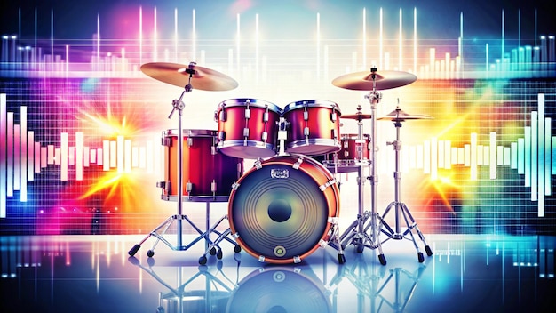 Photo a drum set with vibrant colors and sound waves