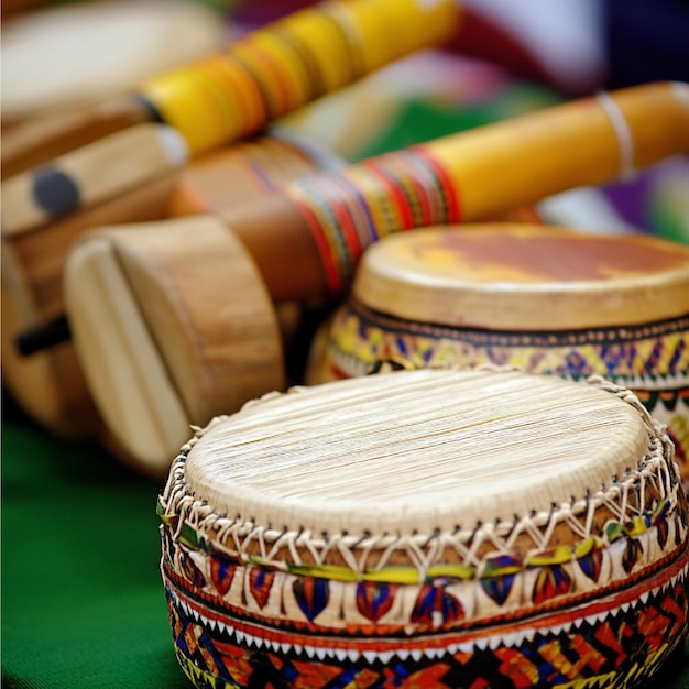 a drum with a colorful pattern on the front and the bottom half of the bottom right corner