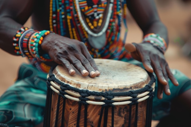 Photo a drummer playing african music on a jembe