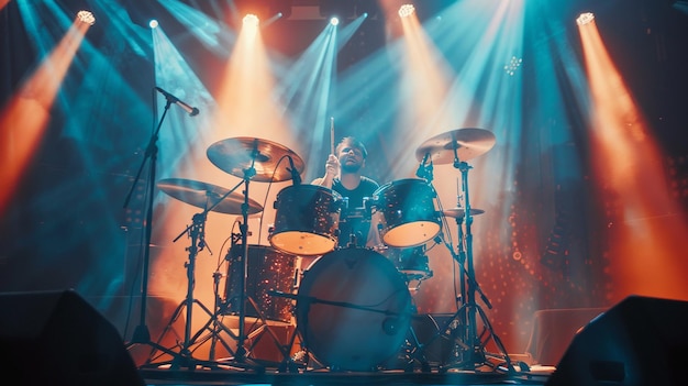 a drummer with a band on the stage