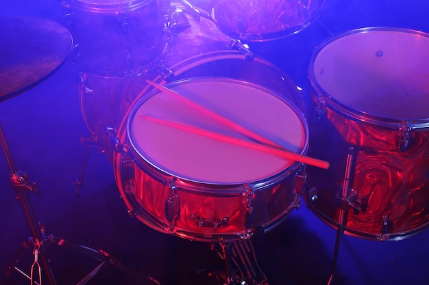 Drums set and sticks closeup