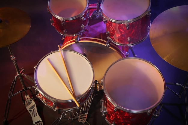 Drums set and sticks closeup