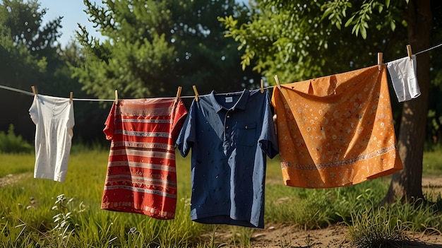 Dry clothes outside in a line