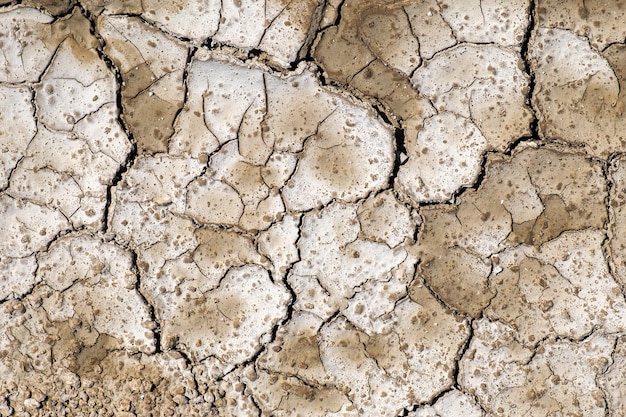 Dry cracked chalk road in the process of drought and lack of rain or moisture The cracked soil of the earth due to climate change Hydrological drought ecological catastrophe