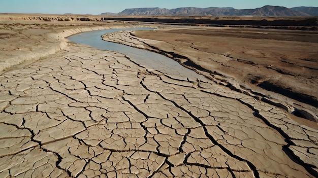 a dry cracked river bed with a cracked surface