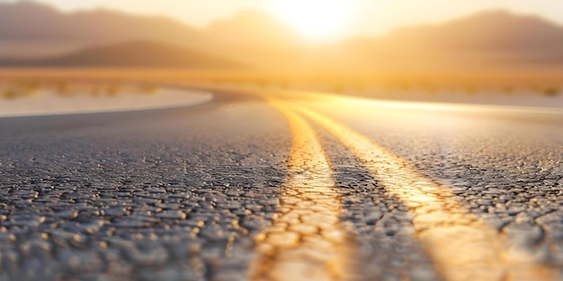 Dry desert highway under warped sunlight heat shimmering on the horizon Concept Desert Highway Sunlight Heat Shimmer Arid Landscape Nature Photography