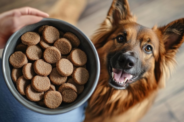 Photo dry dog food in a pet bowl photo