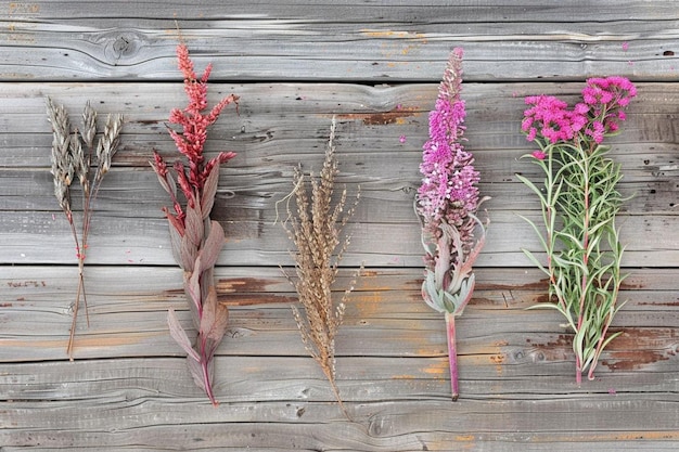 Dry flowers on wooden surface