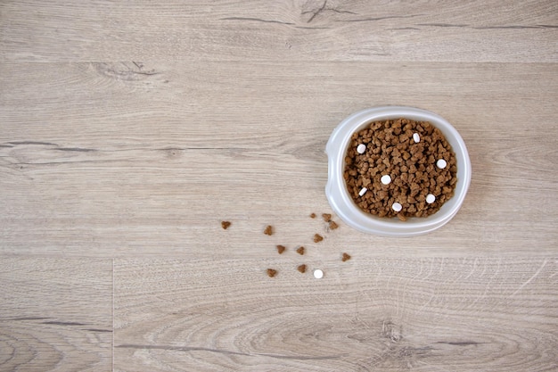 Dry food with vitamins for cats and dogs Top view