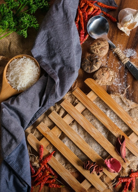 Dry ingredients for cooking on table