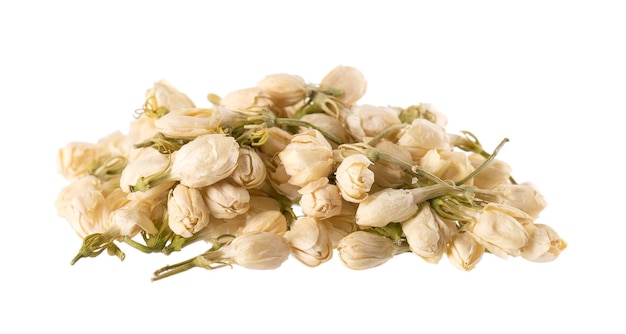 Dry jasmine flowers isolated on white background Jasmine flowers tea Herbal tea Clipping path