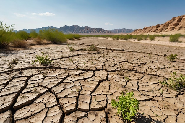 Photo a dry lake bed with mountains in the background