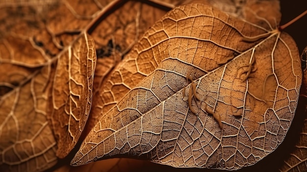 Dry in old leaves with a micro pattern on a light decorative background Generative Ai