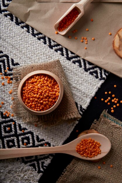 Dry orange lentil grains heap of dal raw daal Raw lentil preparing for cooking Healthy superfood