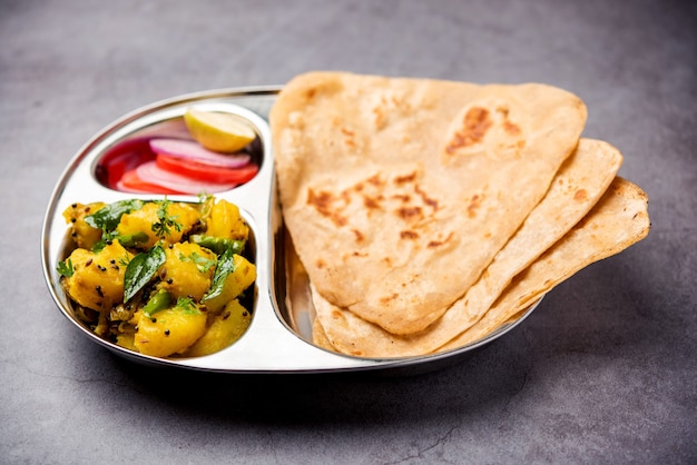 Dry potato vegetable recipe with Indian Triangle flatbread