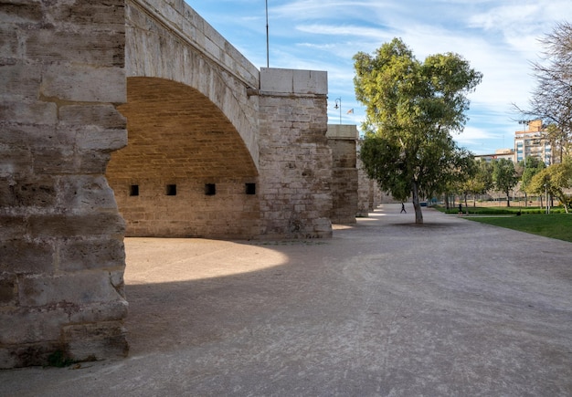 Dry riverbed in ancient city of Valencia Spain