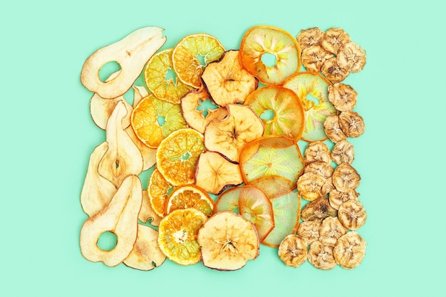 Dry slice fruits apple banana persimmon tangerine pear