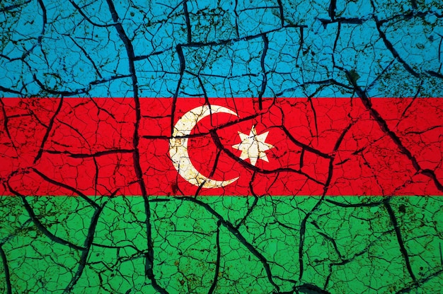 Dry soil pattern on the flag of Azerbaijan. Country with drought concept. Water problem. Dry cracked