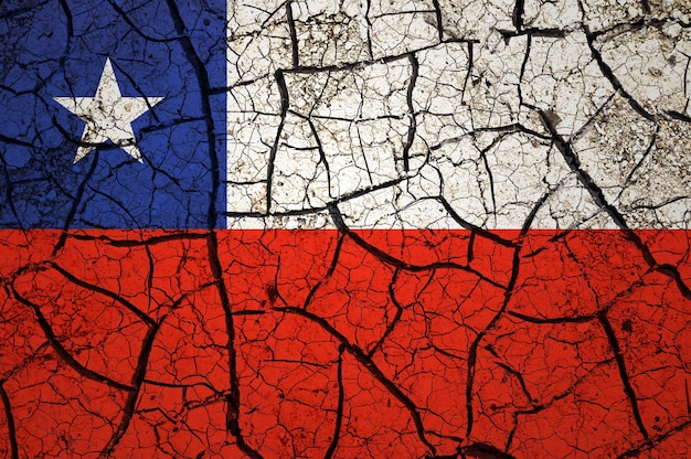 Dry soil pattern on the flag of Chile. Country with drought concept. Water problem.