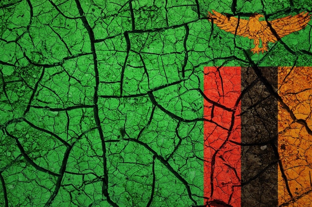 Dry soil pattern on the flag of Zambia. Country with drought concept. Water problem.