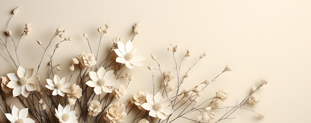 Dry star flowers on neutral tan beige background Aesthetic minimal floral composition