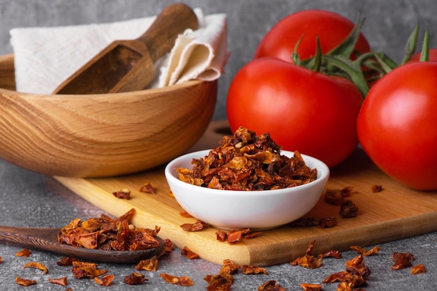 Dry tomatoes in a bowl Red sundried tomatoes