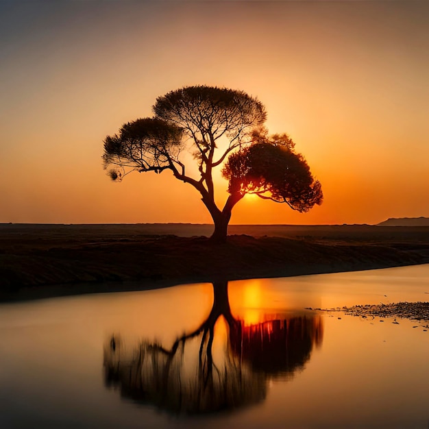 A dry tree branch in a desolate landscape with some water drought concept