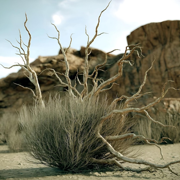 Photo a dry tree is in front of a rock formation