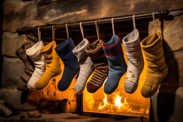 Drying Warm Socks by the Fireplace Generative Ai