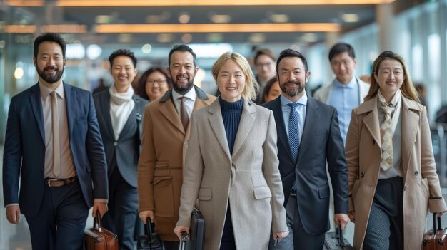 Photo dslr photography mixed group of european and asian people in their thirties professional attire hold