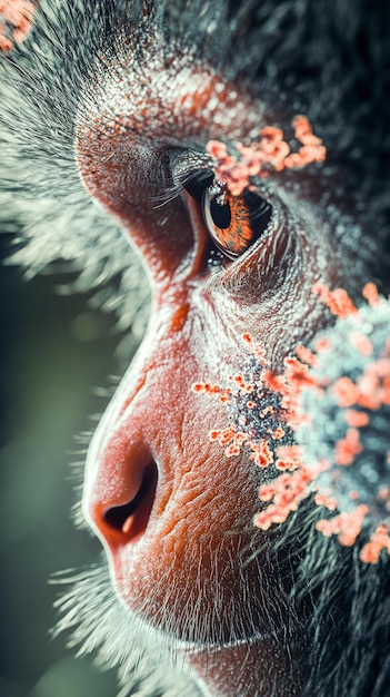 Photo dual exposure combines natural monkey presence with microscopic visualization of the virus