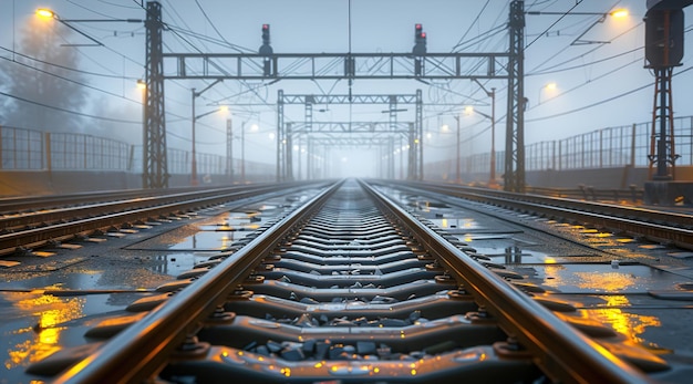 Dual gauge railway tracks with power lines