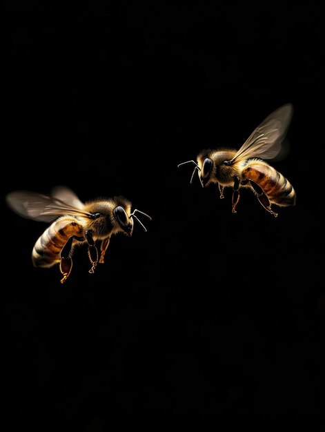 Photo dual honeybees in flight