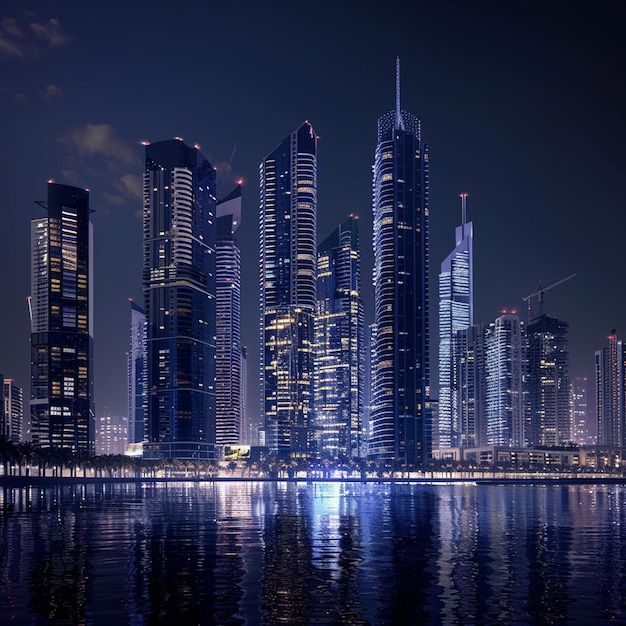 Photo dubai marina at night in dubai uae dubai was the fastest developing city in the world