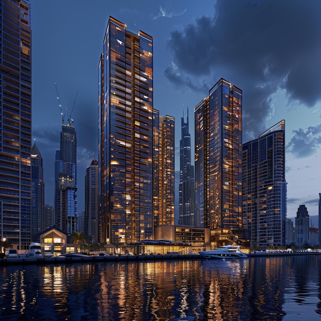 Dubai Marina at night in Dubai UAE Dubai was the fastest developing city in the world