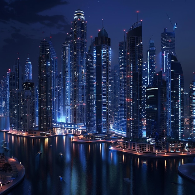 Dubai Marina at night in Dubai UAE Dubai was the fastest developing city in the world