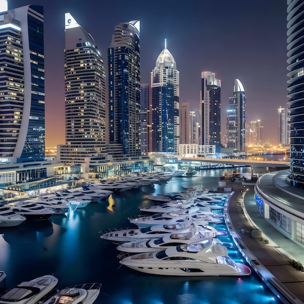 Dubai Marina night time aritificial canal towers amazing scenery view