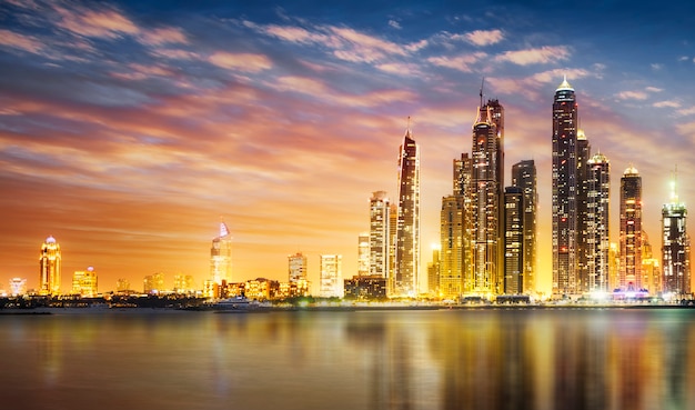 Dubai marina during twilight