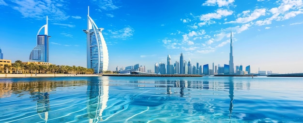 Photo dubai and the persian gulf at sunset illustration of underwater life in the uae