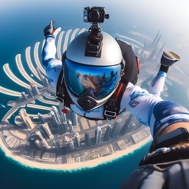 Dubai Skydiver's Incredible Selfie Moment Stock Image