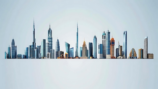 Dubai Skyline Illustration with Famous Buildings