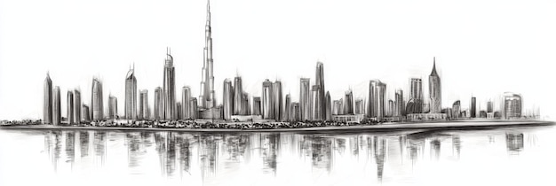 Dubai Skyline Pencil Art Single Line Drawing a minimalist representation of the citys iconic