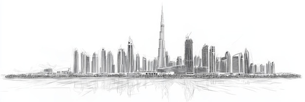 Dubai Skyline Single Line Art A minimalistic depiction of the iconic Dubai skyline with a sin