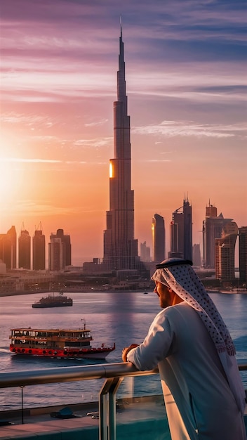 Dubai skyline in sunset time united arab emirates