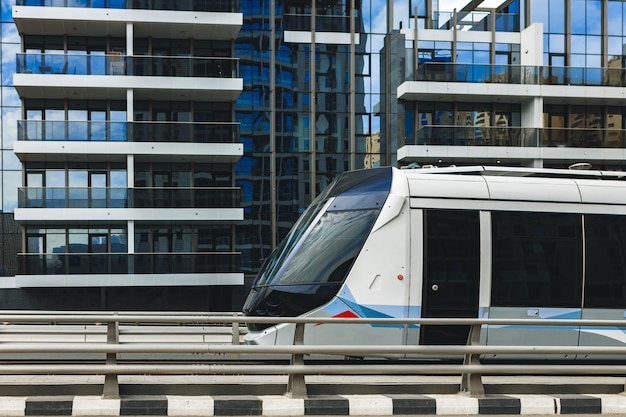 Dubai tram public transport in a street