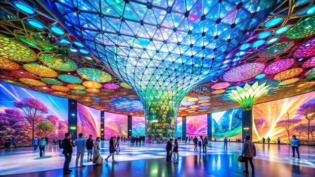 Photo dubai uae 11302021 like a game futuristic and colorful mobility pavilion from inside with large displays on the side at dubai expo 2020