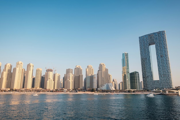 Dubai UAE February 15 2020 Marina JBR Beach Sea water font tall buildings