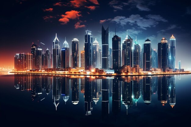 Dubai Waterfront Skyline at Night