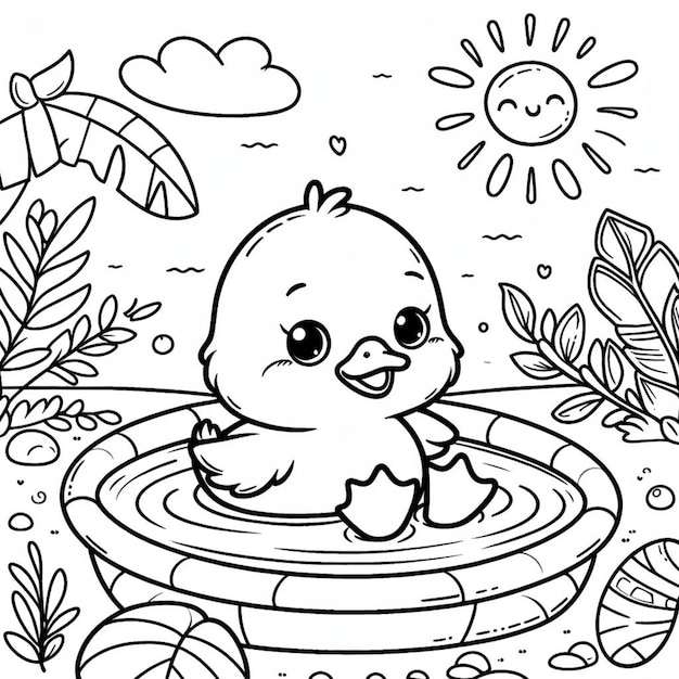 Duck coloring page for children ai generated